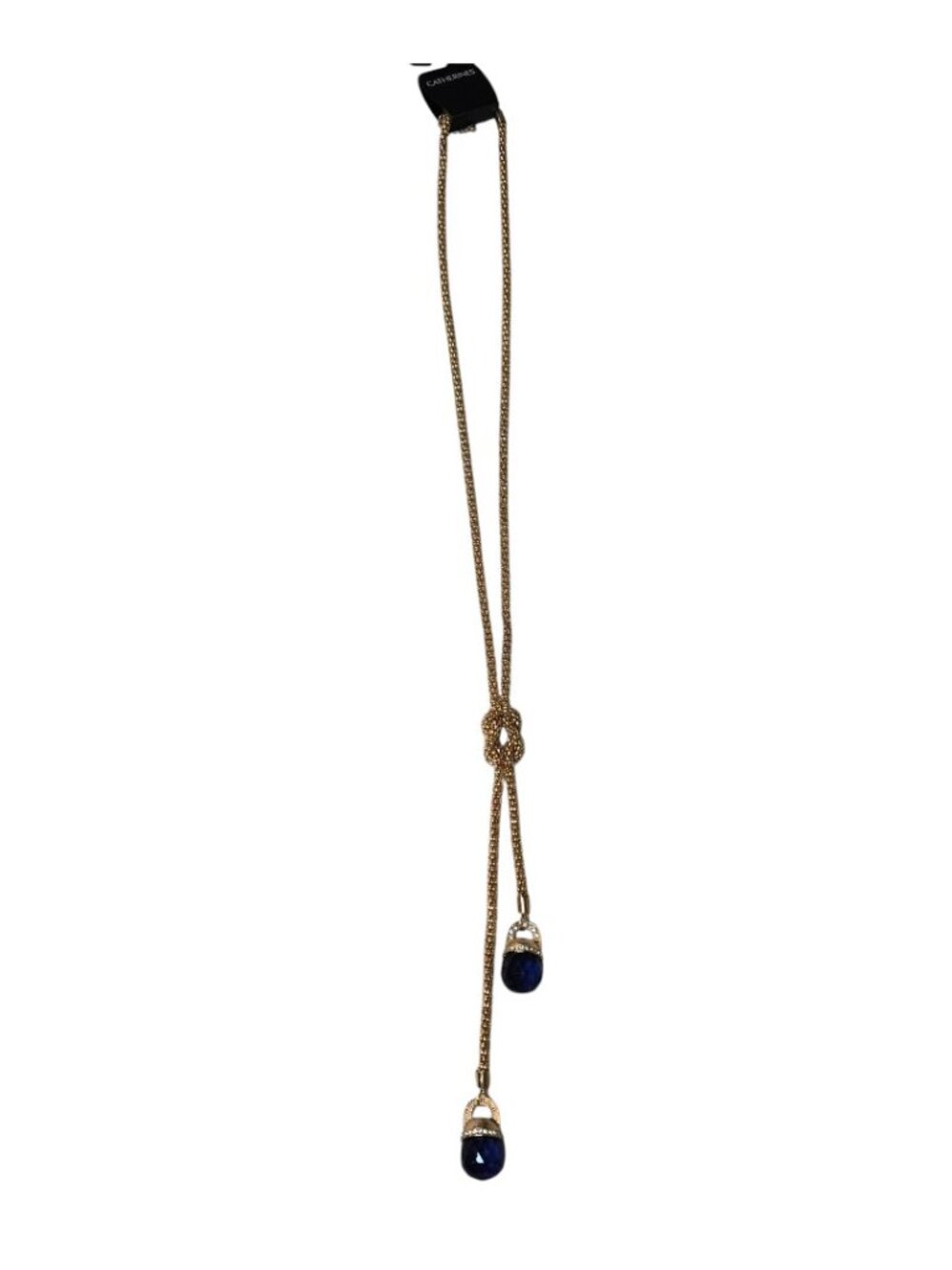 Catherines Gold Tone Adjustable Lariat Necklace Blue & Crystal Pendants
